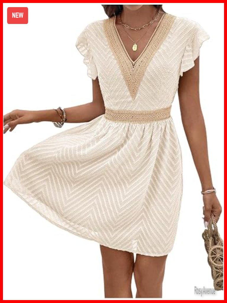 A-Line V-Neck Cap Sleeve Ruffle Mini Dress - Boho Short Dress